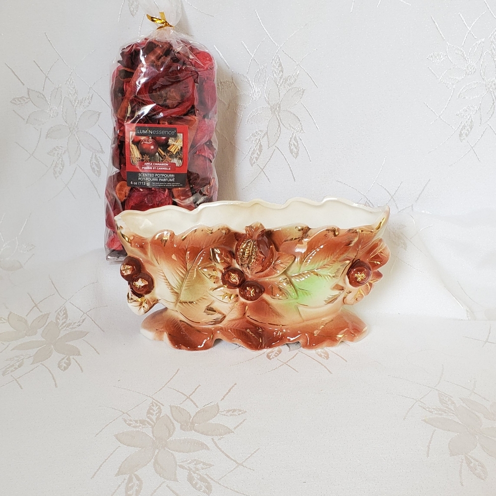 Vintage Autumn Leaves Cookie Candie Bowl Glazed Ceramic Rare Japan Home Decor - Picture 2 of 12